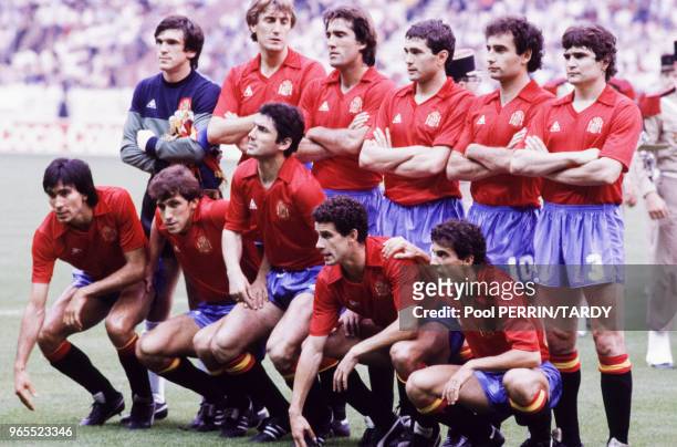 Equipe d'Espagne sur la pelouse du stade, à Paris, France le 21 juin 1984.