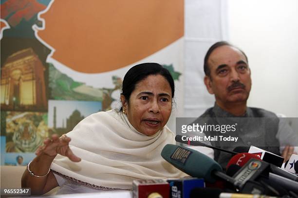 Union Railways Minister Mamata Banerjee and Health Minister Ghulam Nabi Azad witnessing an MoU signing between the ministries in New Delhi on Friday,...