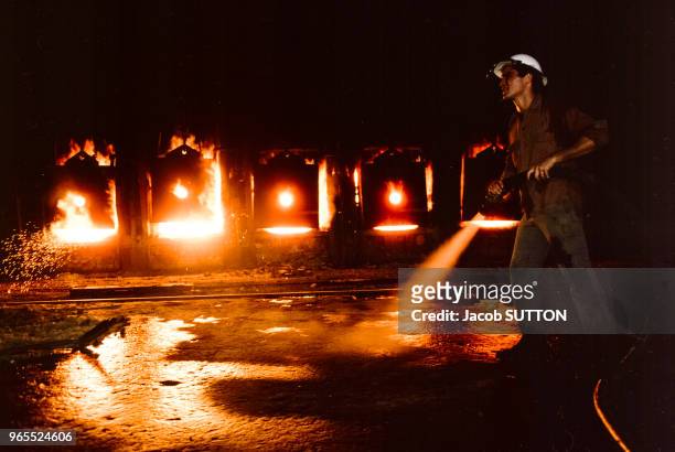 Sapeur pompier lors d'un incendie en janvier 1984, Cuba.