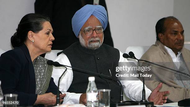 Prime Minister Manmohan Singh and Congress President Sonia Gandhi at Congress Working Committee Meeting in New Delhi on Friday, February 5, 2010....