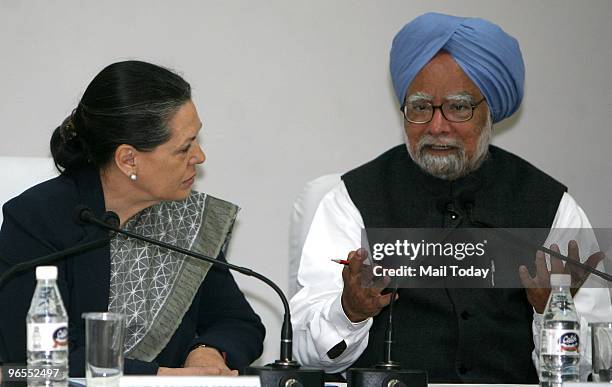 Prime Minister Manmohan Singh and Congress President Sonia Gandhi at Congress Working Committee Meeting in New Delhi on Friday, February 5, 2010.