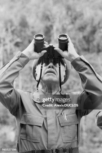 Le général Augusto Pinochet lors de l'inauguration de la route Australe à Puerto Montt le 16 mars 1988, Chili.