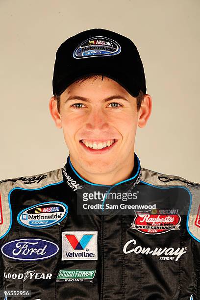Colin Braun, driver of the Con-way Freight Ford, poses during NASCAR Nationwide Series portraits at Daytona International Speedway on February 4,...