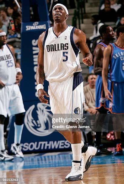 Josh Howard of the Dallas Mavericks reacts during the game against the Oklahoma City Thunder on January 15, 2010 at American Airlines Center in...