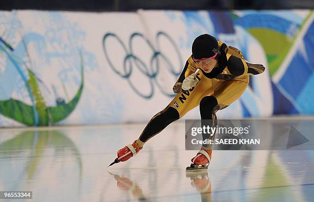 Fifteen-year-old Japanese speedskater Miho Takagi practices at the Olympic Oval in Richmond, outside Vancouver, on February 9 three days before the...