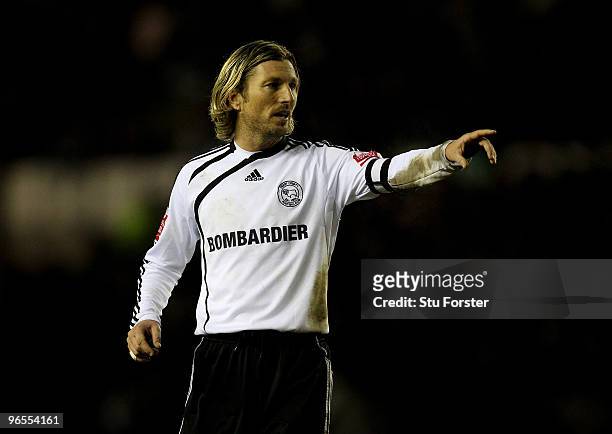 Derby captain Robbie Savage makes a point during the Coca-Cola Championship match between Derby County and Newcastle United at Pride Park on February...