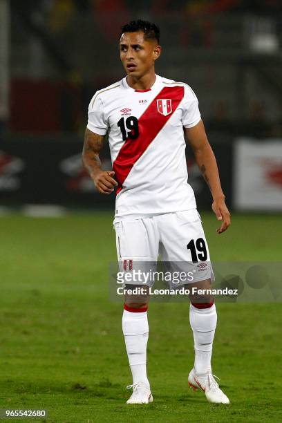 Yoshimar Yotun of Peru looks on during the international friendly match between Peru and Scotland at Estadio Nacional de Lima on May 29, 2018 in...