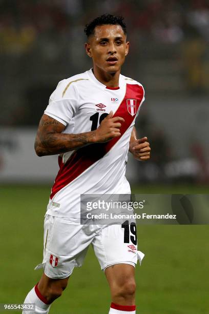 Yoshimar Yotun of Peru looks on during the international friendly match between Peru and Scotland at Estadio Nacional de Lima on May 29, 2018 in...