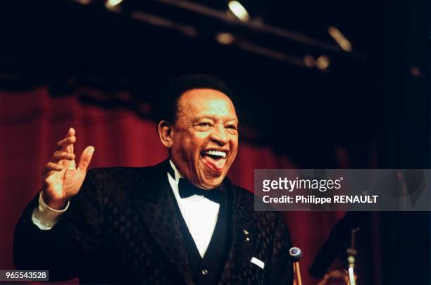 Lionel Hampton, pianiste et batteur de jazz américain, sur scène le 15 mai 1991 à Paris, France.