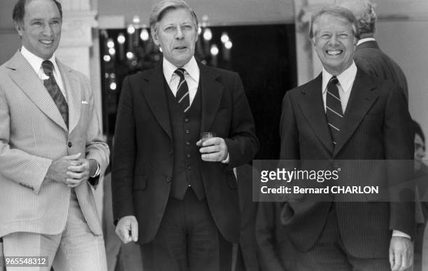 Le chancelier allemand Helmut Schmidt et le président américain Jimmy Carter à Bonn le 17 juillet 1978, Allemagne.