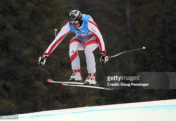 Michael Walchhofer of Austria practices during the Men's Downhill skiing 1st training run ahead of the Vancouver 2010 Winter Olympics on February 10,...