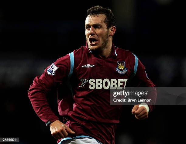 Alessandro Diamanti of West Ham United turns to celebrate after scoring during the Barclays Premier League match between West Ham United and...