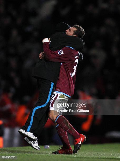 Alessandro Diamanti of West Ham United celebrates with Manager Gianfranco Zola after scoring the first goal for West Ham United during the Barclays...