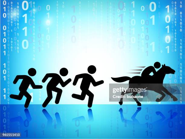 businessmen successful progress on binary code blue background - thinking reflecting stock illustrations