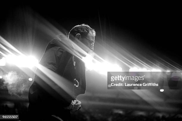 Martin O'Neill of Aston Villa runs out for the game before the Barclays Premier League match between Aston Villa and Manchester United at Villa Park...