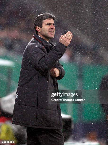 Head coach Zvonimir Soldo of Cologne reacts during the DFB Cup quarterfinal match between FC Augsburg and FC Koeln at the Impuls Arena on February...