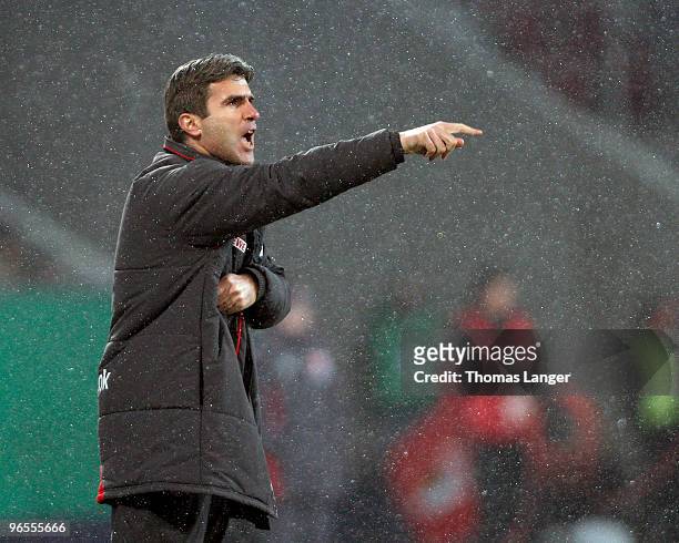 Head coach Zvonimir Soldo of Cologne reacts during the DFB Cup quarterfinal match between FC Augsburg and FC Koeln at the Impuls Arena on February...
