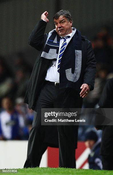 Sam Allardyce manager of Blackburn Rovers gives out instructions during the Barclays Premier League match between Blackburn Rovers and Hull City at...