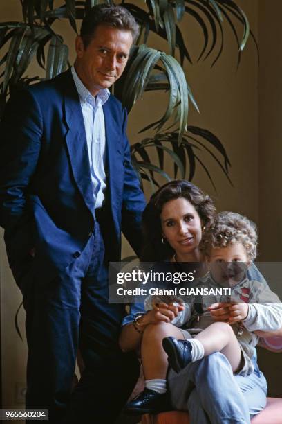 Toulouse Mayor Dominique Baudis with his wife Ysabel and their son on the banks of the Garonne river on May 21 Toulouse, France.