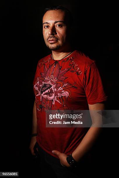 Ahis, guitar player of mexican group Elefante, poses after a press conference to announce their concert at Sheraton Hotel on February 10, 2010 in...