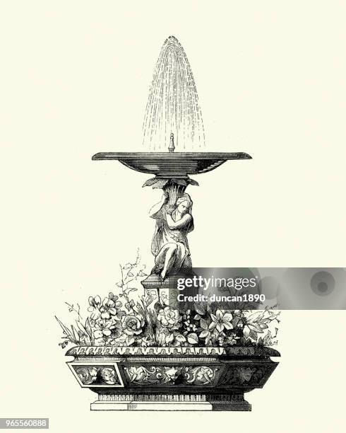 ilustraciones, imágenes clip art, dibujos animados e iconos de stock de decoración victoriana, fuente, década de 1850 - fountain