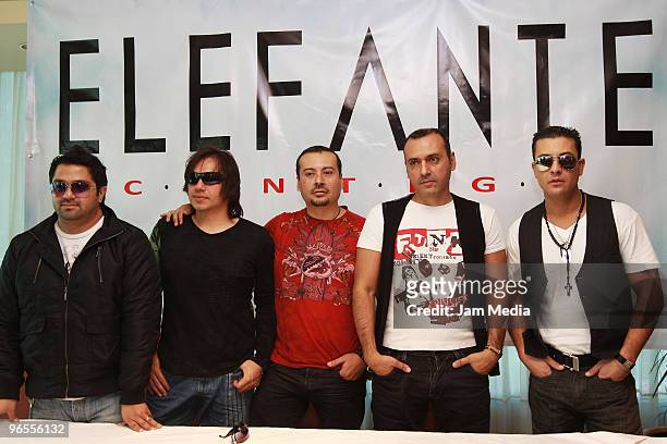 Mexican group Elefante poses during a press conference to announce their concert in Vive Cuervo Salon at Sheraton Hotel on February 10, 2010 in...