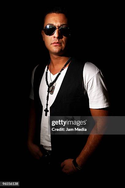 Javi, vocalist of mexican group Elefante, poses after a press conference to announce their concert in Vive Cuervo Salon at Sheraton Hotel on February...