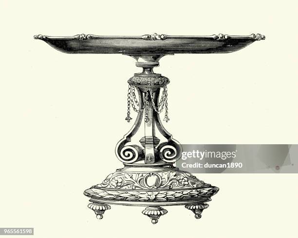 viktorianischen dekor, tortenplatte oder plateau, 1850er jahre - cakestand stock-grafiken, -clipart, -cartoons und -symbole