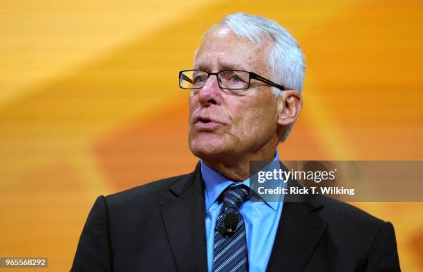 Rob Walton speaks during the annual Walmart shareholders meeting event on June 1, 2018 in Fayetteville, Arkansas. The shareholders week brings...