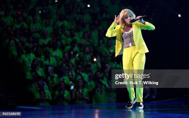 Carly Rae Jepsen performs during the annual Walmart shareholders meeting event on June 1, 2018 in Fayetteville, Arkansas. The shareholders week...