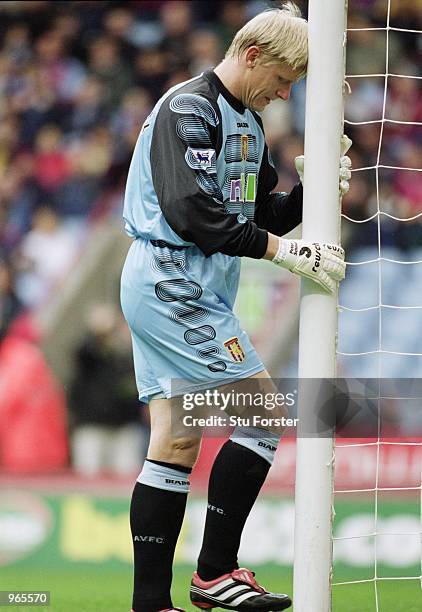 Peter Schmeichel of Aston Villa in action during the FA Barclaycard Premiership match against Blackburn Rovers played at Villa Park, in Birmingham,...