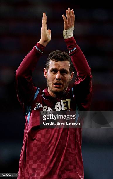 Alessandro Diamanti of West Ham United applauds the fans after the Barclays Premier League match between West Ham United and Birmingham City at...
