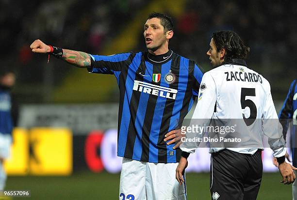 Marco Materazzi of Inter reacts to Christian Zaccardo of Parma during the Serie A match between at Parma FC and FC Internazionale Milano Ennio...