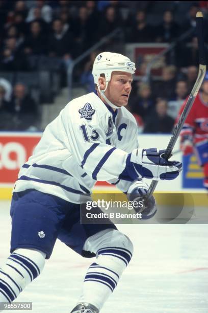 Mats Sundin of the Toronto Maple Leafs skates against the Montreal Canadiens in the first game at Air Canada Centre on February 20, 1999 in Toronto,...