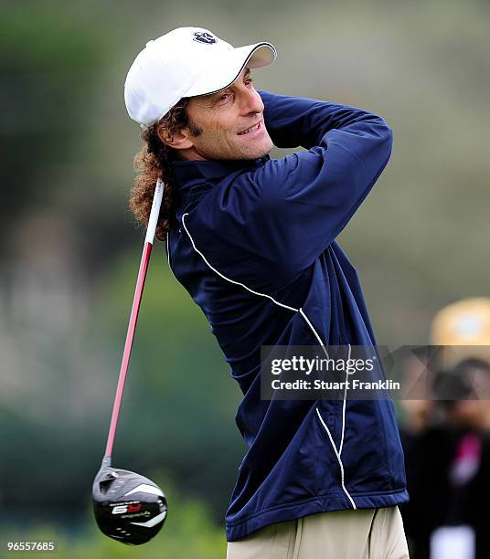 Kenny G plays a tee shot during the celebrity shootout at the the AT&T Pebble Beach National Pro-Am on February 10, 2010 in Pebble Beach, California.