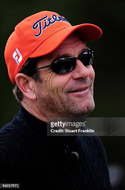 Musician Huey Lewis smiles during the 3M Celebrity Challenge at the AT&T Pebble Beach National Pro-Am at Pebble Beach Golf Links on February 10, 2010...