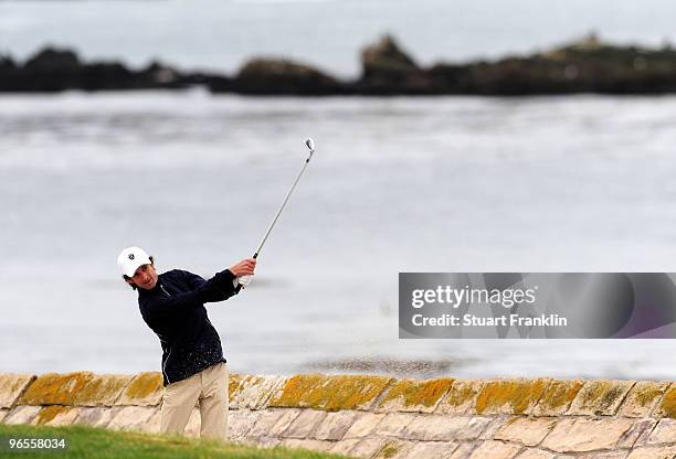 Kenny G plays a tee shot during the 3M Celebrity Challenge at the AT&T Pebble Beach National Pro-Am at Pebble Beach Golf Links on February 10, 2010...