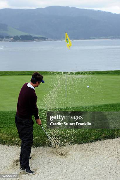 Josh Duhamel plays a shot during the 3M Celebrity Challenge at the AT&T Pebble Beach National Pro-Am at Pebble Beach Golf Links on February 10, 2010...