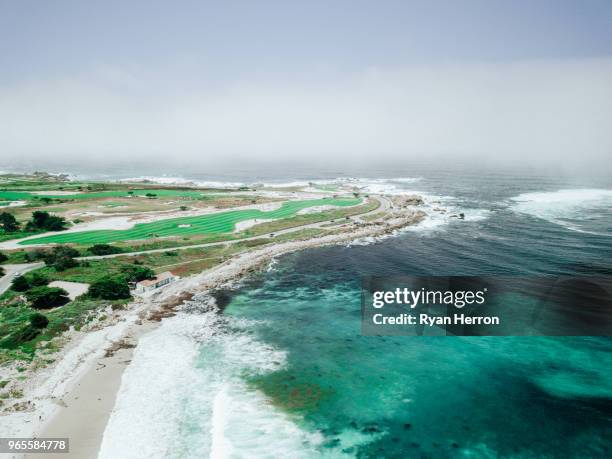 golf course on ocean coastline - monterrey aerial stock pictures, royalty-free photos & images