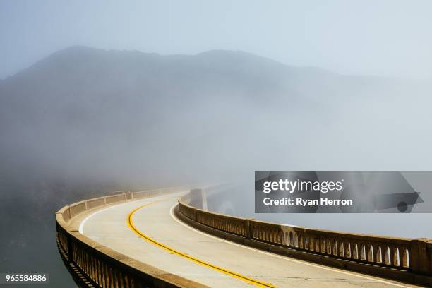 straße im morgennebel - monterey peninsula stock-fotos und bilder