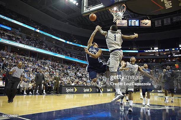 Rear view of Georgetown Hollis Thompson in action, making block vs Villanova Corey Fisher . Washington, DC 2/6/2010 CREDIT: Lou Capozzola