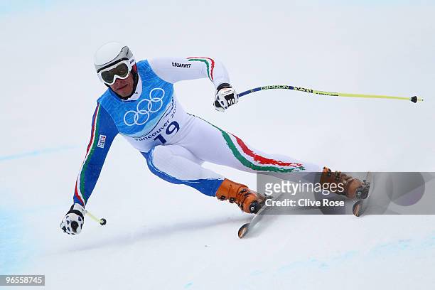 Christof Innerhofer of Italy competes in the men's alpine skiing downhill practice held at Whistler Creekside ahead of the Vancouver 2010 Winter...
