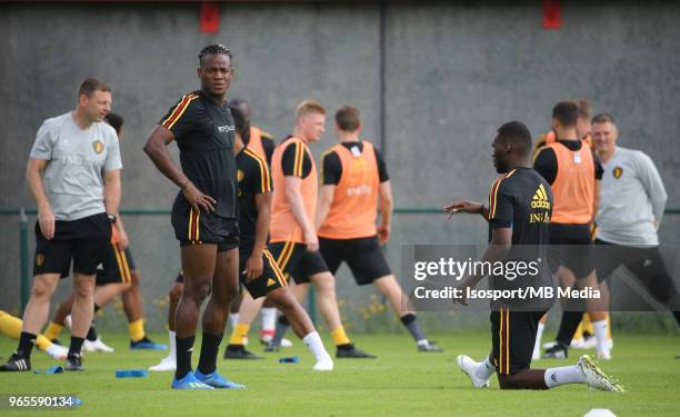 Michy BATSHUAYI and Christian BENTEKE pictured during a training session of the Belgian national soccer team " Red Devils " at the Belgian National...