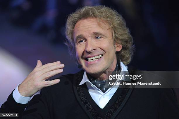 Thomas Gottschalk talks during the Touareg World Premiere at the Postpalast on February 10, 2010 in Munich, Germany.