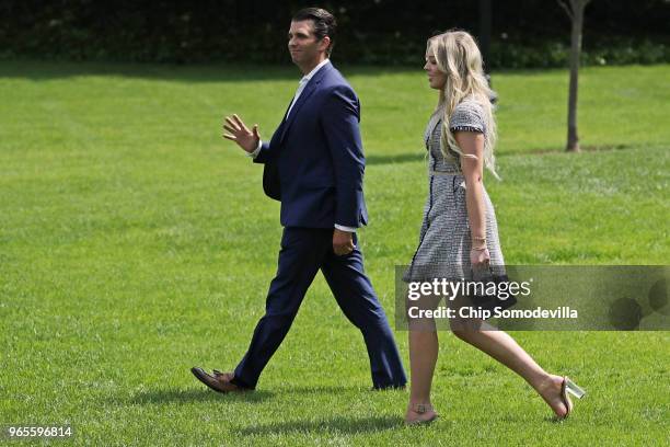 Donald Trump, Jr. And his half-sister Tiffany Trump leave the White House June 1, 2018 in Washington, DC. The Trump siblings are accompanying their...