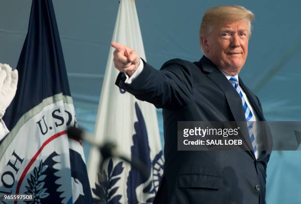 President Donald Trump speaks during a Change of Command ceremony as Admiral Karl Schultz takes over from Admiral Paul Zukunft as the Commandant of...