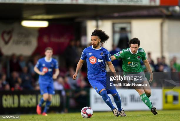 Cork , Ireland - 1 June 2018; Bastien Héry of Waterford in action against Barry McNamee of Cork City during the SSE Airtricity League Premier...