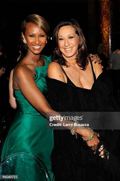 Model Iman and designer Donna Karan attends the amfAR New York Gala co-sponsored by M.A.C. Cosmetics to Kick Off Fall 2010 Fashion Week at Cipriani...
