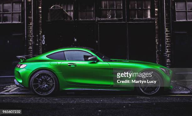 The Mercedes AMG GT R in London, England. The AMG GT R is tuned to an output of 577 hp, with a 0-62 time of 3.6 seconds and has a claimed top speed...