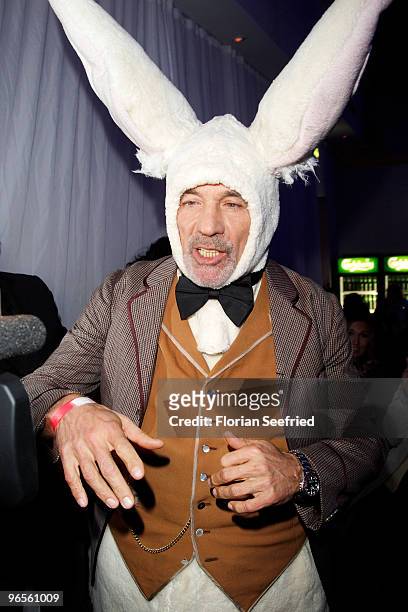 Actor Heiner Lauterbach as rabbit attends the 'Zweiohrkueken Gold-Kostuemparty' at China Loung on February 10, 2010 in Berlin, Germany.
